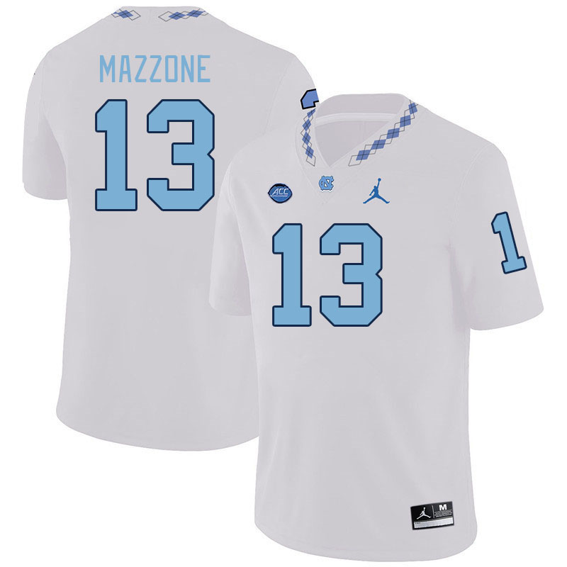 Men #13 DJ Mazzone North Carolina Tar Heels College Football Jerseys Stitched-White